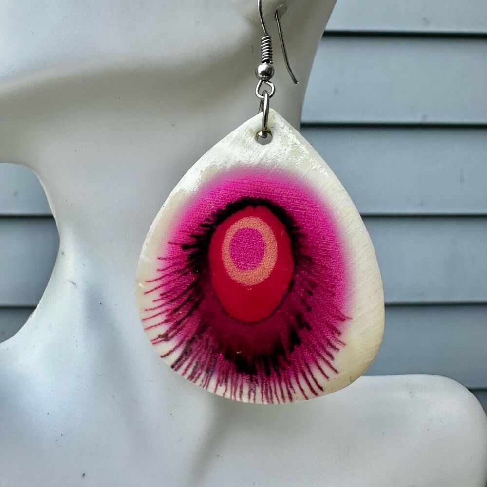 Pink peacock abalone teardrop statement earrings